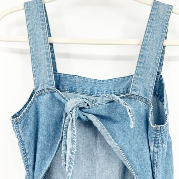 Madewell Womens Chambray Wide Leg Apron Bow Back Cutout Denim Jumpsuit‎ Size 0 - Picture 6 of 11